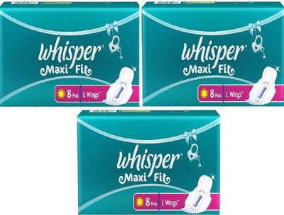 

Whisper Maxi fit 8 Pads Large Wings (3 pack ) Sanitary Pad(Pack of 24)