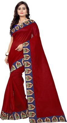 AAENA Solid/Plain Bhagalpuri Cotton Silk Saree(Red)
