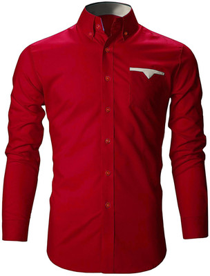 PEARL OCEAN Men Solid Casual Red Shirt