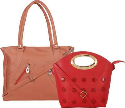 

Fillin Cart Women Casual, Evening/Party Tan, Red PU Hand-held Bag, Red;tan