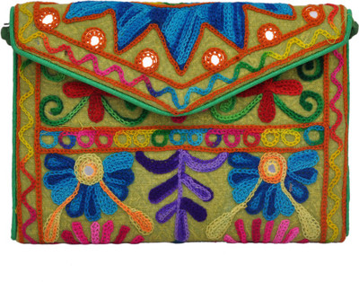 

Sadaf Design's Girls Evening/Party Multicolor Silk, Nylon Sling Bag