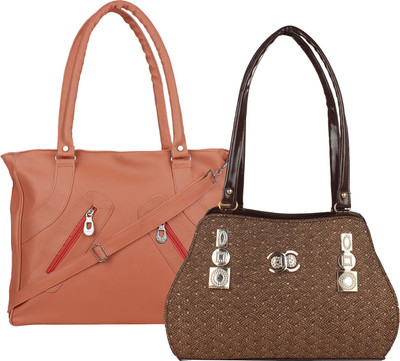 Fillin Cart Women Casual, Evening/Party Tan, Brown PU Hand-held Bag, Brown;tan
