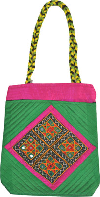 

Handicraft Girls Formal Green Satin Shoulder Bag