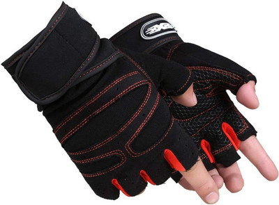 Leosportz Workout Gloves with Wrist Support, Full Palm Protection & Non-slip Grip Gym & Fitness Gloves(Red, Black)