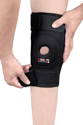 

Neolife Dual Hinged Knee Brace Wrap Support, Open Patella Stabilizer with Adjustable Strapping & Extra Thick Breathable Neoprene Sleeve Knee Support (, Black