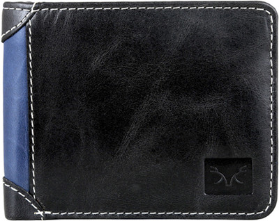 

Toughstance Men Black Genuine Leather Wallet(4 Card Slots), Black-blue