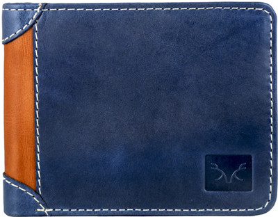 

Toughstance Men Blue Genuine Leather Wallet(4 Card Slots), Blue-tan