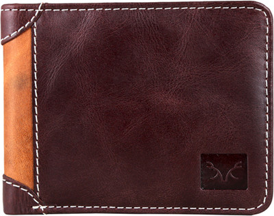 

Toughstance Men Maroon Genuine Leather Wallet(4 Card Slots), Maroon-tan