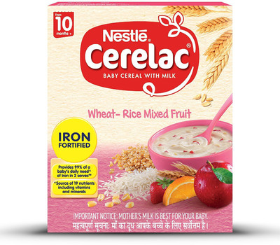 

Nestle Fortified Baby Cereal with Milk, Wheat-Rice Mixed Fruit â From 10 Months, 300g Pack Cereal(300 g, 10+ Months)
