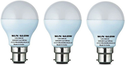 Sun Glow Solar 12 Volt, 5 W Basic Round B22 LED Bulb(White, Pack of 3)