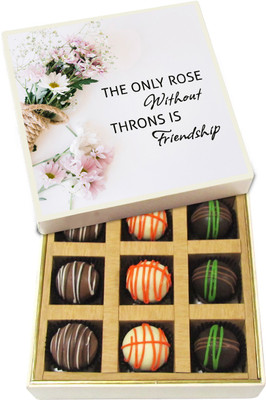 

Chocholik Friendship Gift - The Only Rose Without Thrones Is Friendship - Dark, Milk, White Chocolate Truffles - 9pc Truffles(135 g)