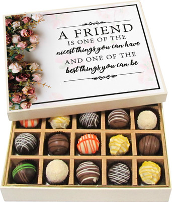 

Chocholik Friendship Gift - Friendship Is a Knot That Cannot Be United - Dark, Milk, White Chocolate Truffles - 20pc Truffles(300 g)