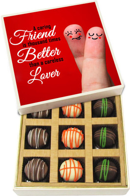 

Chocholik Friendship Gift - A Caring Friend Is Thousand Times Better - Dark, Milk, White Chocolate Truffles - 9pc Truffles(135 g)