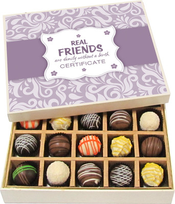 

Chocholik Friendship Gift - True Love Is Friendship Set in Fire - Dark, Milk, White Chocolate Truffles - 20pc Truffles(300 g)