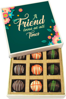 

Chocholik Friendship Gift - A Friend Loves at All Times - Dark, Milk, White Chocolate Truffles - 9pc Truffles(135 g)
