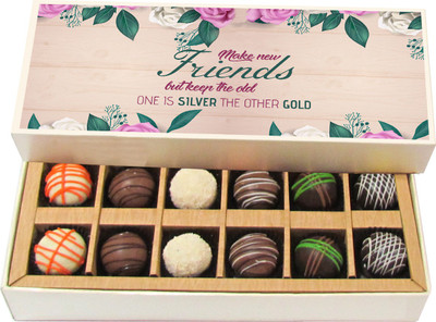 

Chocholik Friendship Gift - A Good Friend Will Laugh at the Things You're Saying - Dark, Milk, White Chocolate Truffles - 12pc Truffles(180 g)