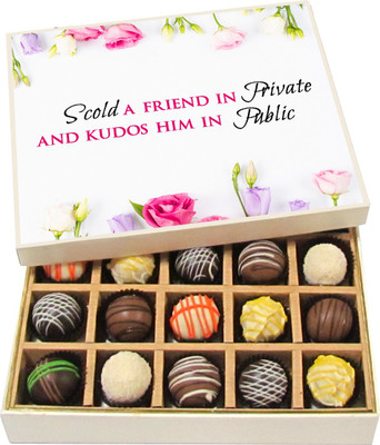 

Chocholik Friendship Gift - Relationship of Friendship Is Greater - Dark, Milk, White Chocolate Truffles - 20pc Truffles(300 g)