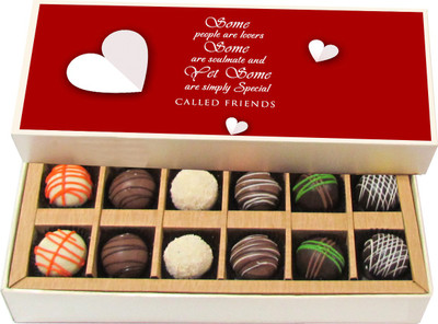 

Chocholik Friendship Gift - Love Is Blind Friendship Closes Its Eyes - Dark, Milk, White Chocolate Truffles - 12pc Truffles(180 g)