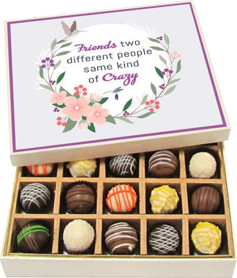 

Chocholik Friendship Gift - Friends Two Different People Same Kind of Crazy - Dark, Milk, White Chocolate Truffles - 20pc Truffles(300 g)
