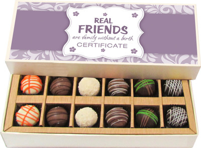 

Chocholik Friendship Gift - True Love Is Friendship Set in Fire - Dark, Milk, White Chocolate Truffles - 12pc Truffles(180 g)