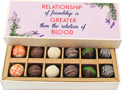

Chocholik Friendship Gift - True Friends Are Like Pearls Rare and Precious! - Dark, Milk, White Chocolate Truffles - 12pc Truffles(180 g)
