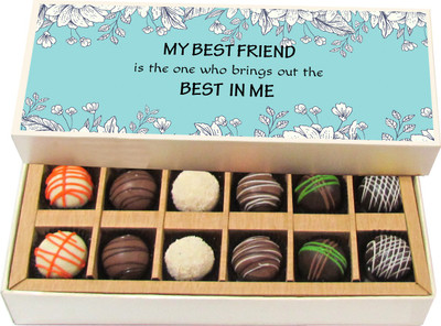 

Chocholik Friendship Gift - A Friend Like You Is a Joy Forever! I'm So Glad I Have You! - Dark, Milk, White Chocolate Truffles - 12pc Truffles(180 g)