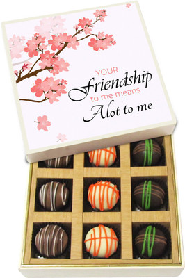 

Chocholik Friendship Gift - Your Friendship to Me Means a Lot to Me - Dark, Milk, White Chocolate Truffles - 9pc Truffles(135 g)