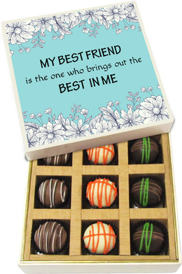 

Chocholik Friendship Gift - My Best Friend Is the One Who Brings Out the - Dark, Milk, White Chocolate Truffles - 9pc Truffles(135 g)