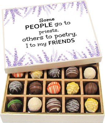 

Chocholik Friendship Gift - Some People Go to Priests, Others to Poetry, I to My Friends - Dark, Milk, White Chocolate Truffles - 20pc Truffles(300 g)