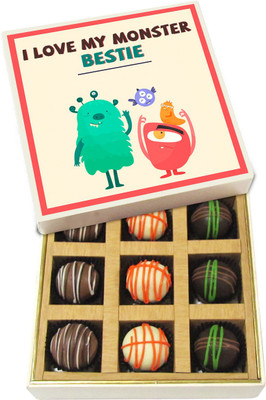 

Chocholik Friendship Gift - I Love My Monster Bestie - Dark, Milk, White Chocolate Truffles - 9pc Truffles(135 g)