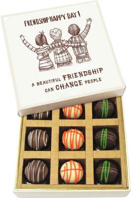 

Chocholik Friendship Gift - A Beautiful Friendship Can Change People - Dark, Milk, White Chocolate Truffles - 9pc Truffles(135 g)