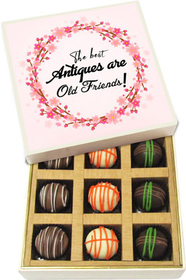 

Chocholik Friendship Gift - The Best Antiques Are Old Friends! - Dark, Milk, White Chocolate Truffles - 9pc Truffles(135 g)