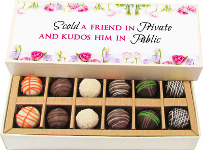 

Chocholik Friendship Gift - Relationship of Friendship Is Greater - Dark, Milk, White Chocolate Truffles - 12pc Truffles(180 g)