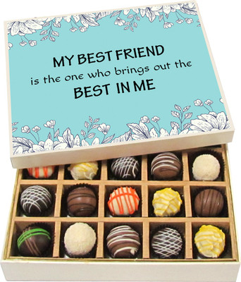 

Chocholik Friendship Gift - A Friend Like You Is a Joy Forever! I'm So Glad I Have You! - Dark, Milk, White Chocolate Truffles - 20pc Truffles(300 g)