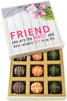 

Chocholik Friendship Gift - Friend, You Are the Rarest and Most Valuable Gem in My Life - Dark, Milk, White Chocolate Truffles - 9pc Truffles(135 g)