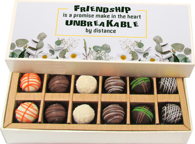 

Chocholik Friendship Gift - World Is Full of Smiles, Whenever Friends Are With Me - Dark, Milk, White Chocolate Truffles - 12pc Truffles(180 g)