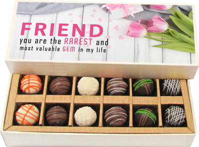 

Chocholik Friendship Gift - Life Is Better With Bestie - Dark, Milk, White Chocolate Truffles - 12pc Truffles(180 g)