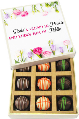 

Chocholik Friendship Gift - Scold a Friend in Private and Kudos Him in Public - Dark, Milk, White Chocolate Truffles - 9pc Truffles(135 g)