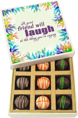 

Chocholik Friendship Gift - A Good Friend Will Laugh at the Thing You're Saying - Dark, Milk, White Chocolate Truffles - 9pc Truffles(135 g)