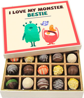 

Chocholik Friendship Gift - I Love My Monster Bestie - Dark, Milk, White Chocolate Truffles - 20pc Truffles(300 g)