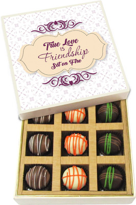 

Chocholik Friendship Gift - True Love Is Friendship Set in Fire - Dark, Milk, White Chocolate Truffles - 9pc Truffles(135 g)