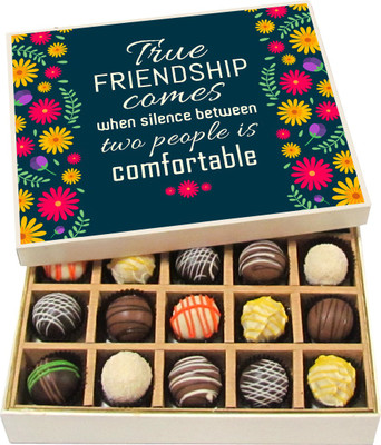 

Chocholik Friendship Gift - True Friendship Comes When Silence Between - Dark, Milk, White Chocolate Truffles - 20pc Truffles(300 g)