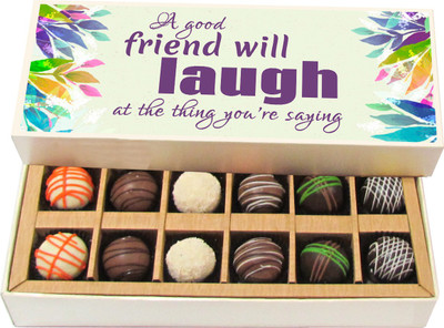 

Chocholik Friendship Gift - True Friendship Comes When Silence Between - Dark, Milk, White Chocolate Truffles - 12pc Truffles(180 g)