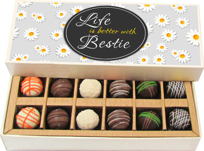 

Chocholik Friendship Gift - Friendship Is a Promise Make in the Heart - Dark, Milk, White Chocolate Truffles - 12pc Truffles(180 g)