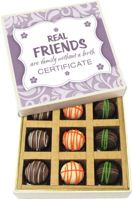 

Chocholik Friendship Gift - Real Friends Are Family Without a Birth Certificate - Dark, Milk, White Chocolate Truffles - 9pc Truffles(135 g)