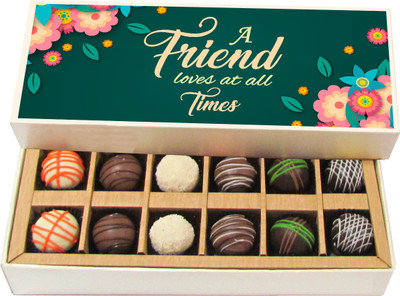 

Chocholik Friendship Gift - A True Friend Is the Best Possession - Dark, Milk, White Chocolate Truffles - 12pc Truffles(180 g)