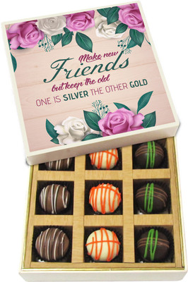 

Chocholik Friendship Gift - Make New Friends, but Keep the Old - Dark, Milk, White Chocolate Truffles - 9pc Truffles(135 g)