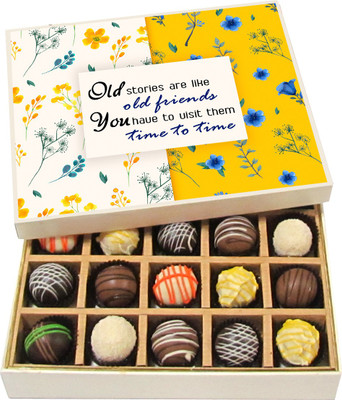 

Chocholik Friendship Gift - Real Friends Are Family Without a Birth Certificate - Dark, Milk, White Chocolate Truffles - 20pc Truffles(300 g)