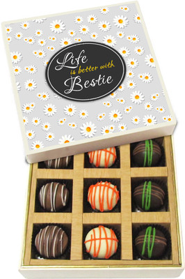

Chocholik Friendship Gift - Life Is Better With Bestie - Dark, Milk, White Chocolate Truffles - 9pc Truffles(135 g)