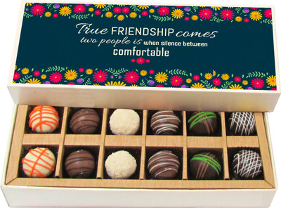 

Chocholik Friendship Gift - Friends Two Different People Same Kind of Crazy - Dark, Milk, White Chocolate Truffles - 12pc Truffles(180 g)